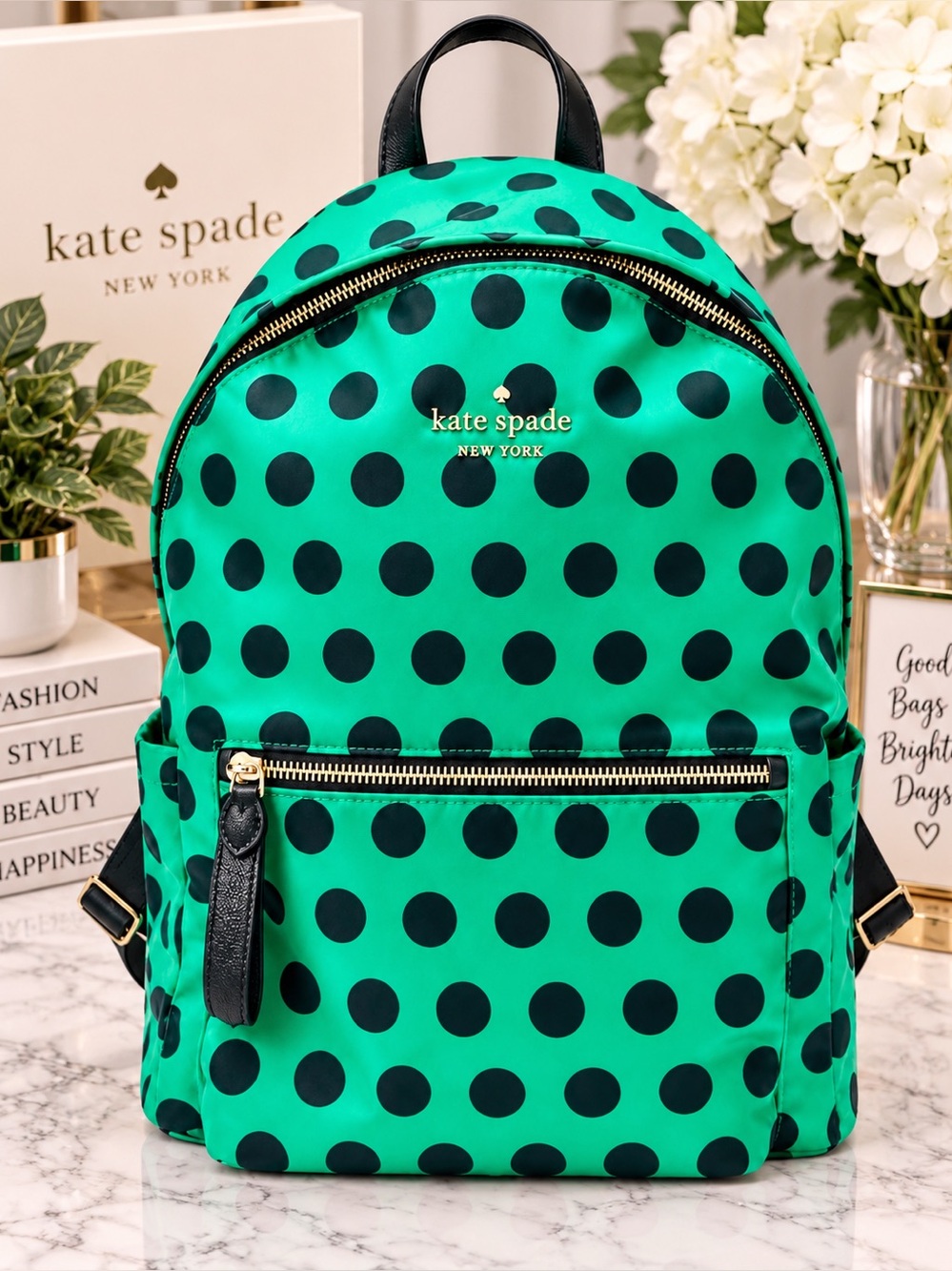 Kate Spade Authentic Chelsea Delightful Dot Vibrant Green and Navy Backpack